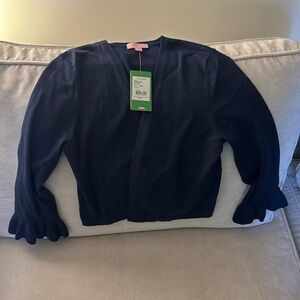 NWT Lilly Pulitzer Navy Cardigan with ruffle sleeve Size M